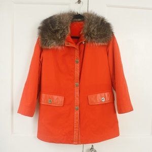 60s / 1960s Vintage Bonnie Cashin Orange Raccoon Trim Turnlock Coat